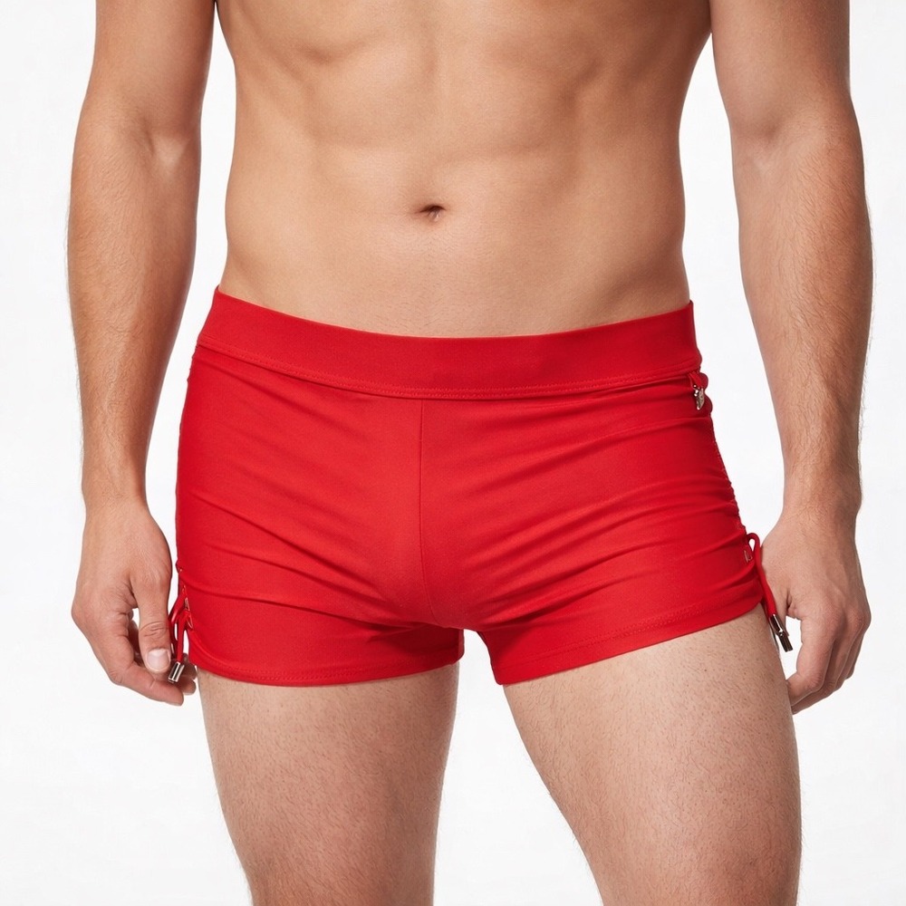 Andrew Christian M (31-33) Red Side Cinch Adjustable Swim Trunks 70114